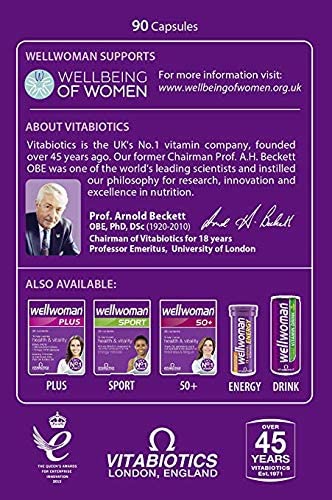 Parte trasera suplemento Vitabiotics Wellwoman 90 tabletas