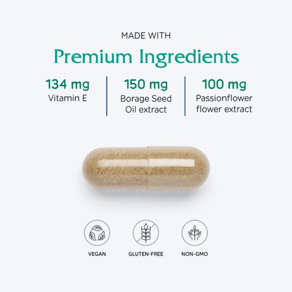 Parte trasera Vitanica fase I con ingredientes y uso premenstrual