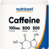 pastillas cafeína nutricost 100mg 500 caps energía rápida