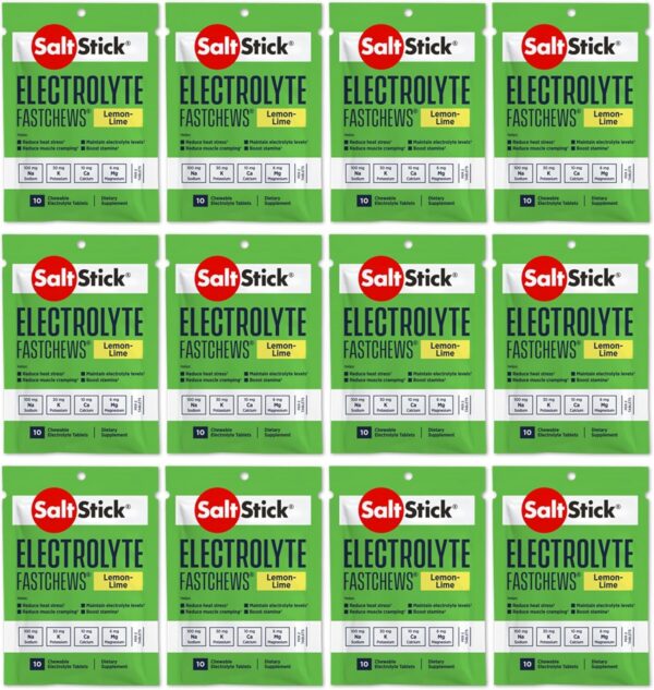 Pastillas masticables electrolitos SaltStick limón lima paquete frontal
