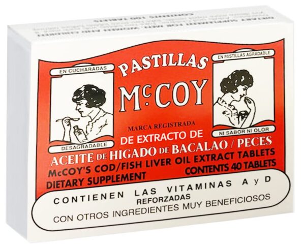 Pastillas McCoy aceite hígado bacalao suplemento multivitamínico paquete