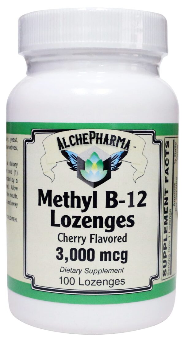 Pastillas Metil B-12 3000mcg AlchePharma sabor cereza paquete frontal