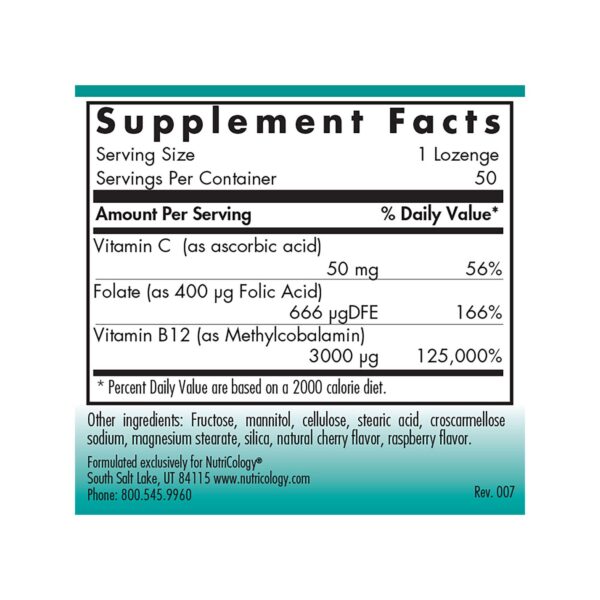 Pastillas Nutricology B12 y ácido fólico 400mcg vegetales