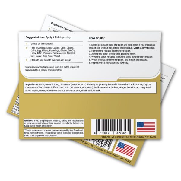 PatchAid parche glucosamina condroitina etiqueta