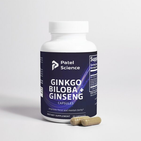 Etiqueta del suplemento Patel Science Ginkgo Biloba y Ginseng