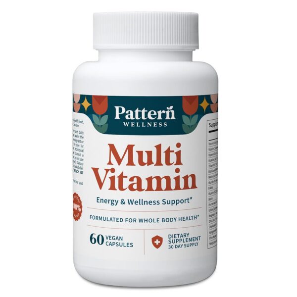 Frente del frasco Pattern Wellness 60 cápsulas veganas