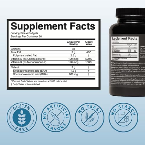 Etiqueta del Omega-3 con D y K y cúrcuma