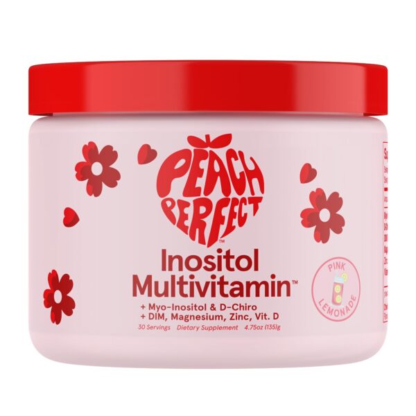 Etiqueta frontal del producto Peach Perfect Inositol