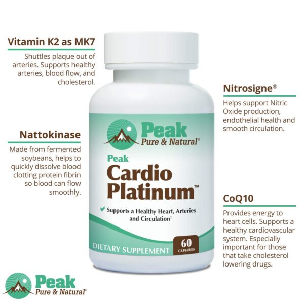 Version 1.0.0 Frasco con etiqueta de Peak Cardio Platinum
