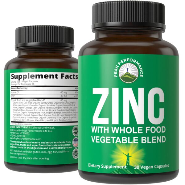 Frasco de zinc vegano con vitamina C - frontal