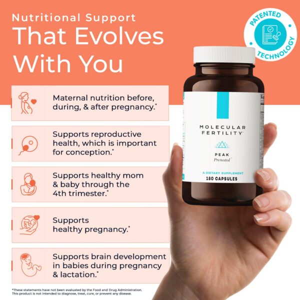 Frasco de Peak Prenatal visto lateral