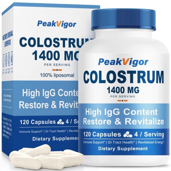 Frente del envase PeakVigor Colostro bovino orgánico