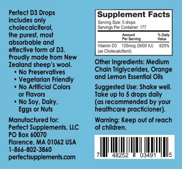 Detalle gotero de gotas Vitamina D3 Perfect Supplements