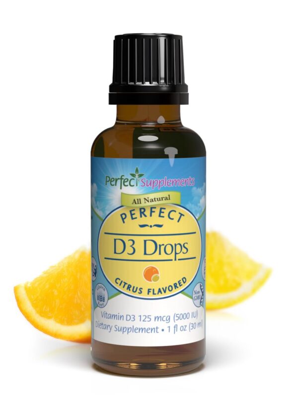 Frasco de gotas Vitamina D3 Perfect Supplements 5000 IU