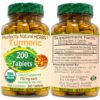 Frasco Perfectly Natural Herbs cúrcuma orgánica 750 mg 200 tabletas