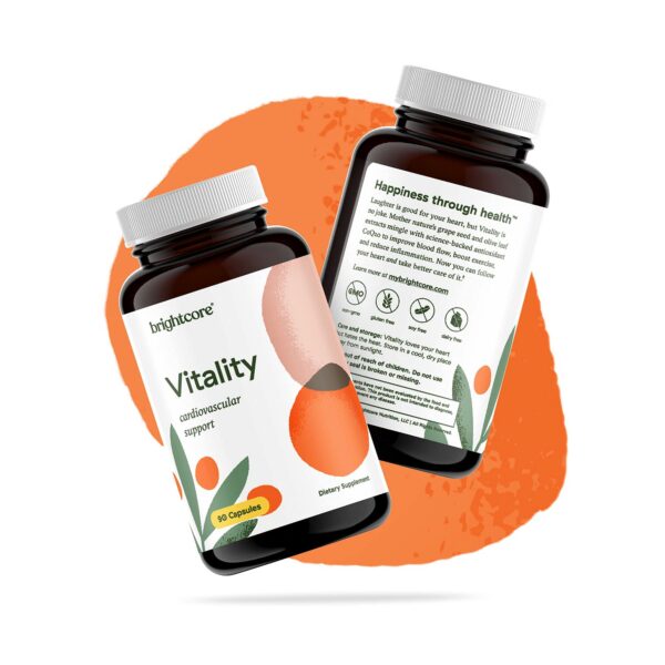 Perlas de cápsulas Vitality Brightcore sobre fondo blanco