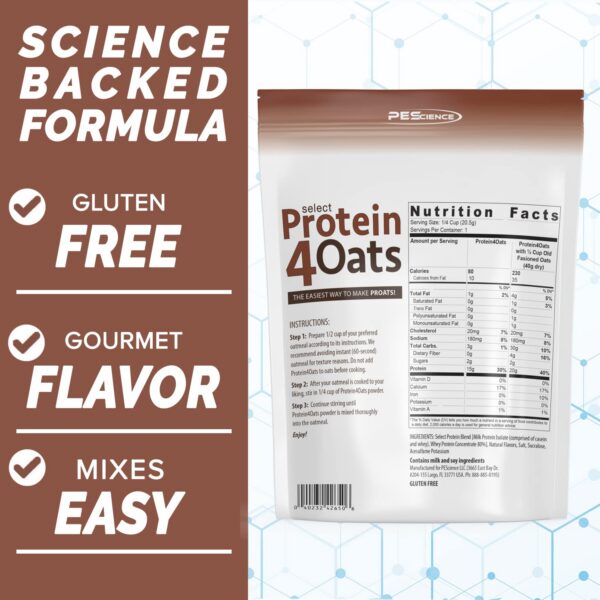 PEScience Select Protein4Oats scoop and tub