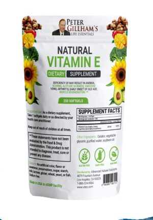 Peter Gillham's Life Essentials vitamina e natural 250 cápsulas frasco