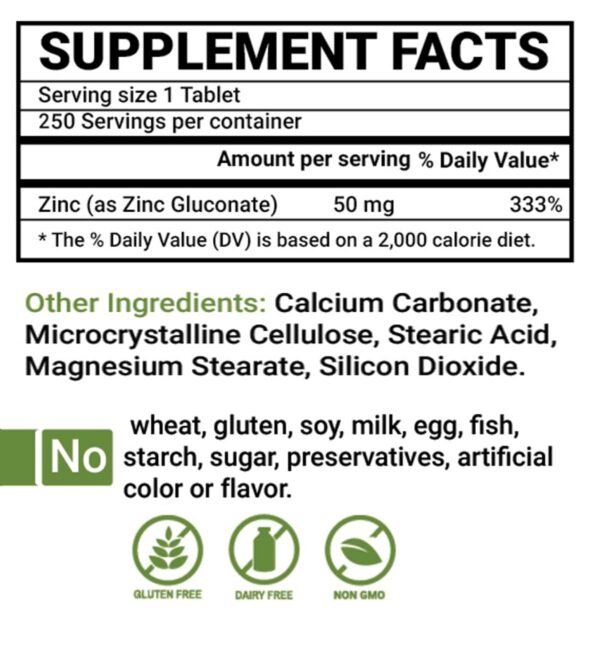 Etiqueta de zinc 50 mg