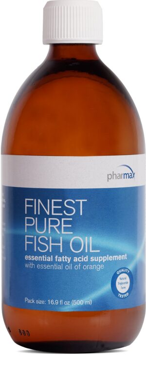 Botella Pharmax Fish Oil con etiqueta naranja