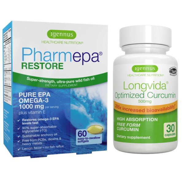 Pharmepa Restore y Longvida paquete suplemento nutricional
