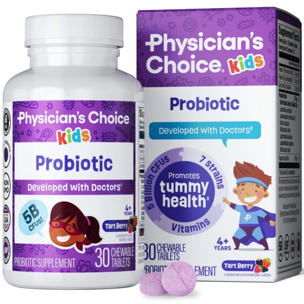 Physician's CHOICE probióticos para niños tabletas masticables sabor frutos rojos