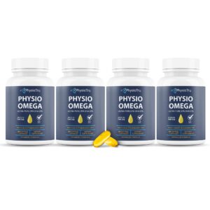 Frasco de Physio Omega 2400mg Fish Oil con etiqueta frontal