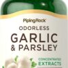 Píldoras ajo y perejil sin olor Piping Rock botella frontal