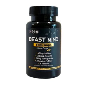 Píldoras de energía extrema con cafeína y ashwagandha de Beast Mind