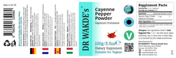 Version 1.0.0 Pimienta cayena polvo herbal apta para veganos 100g