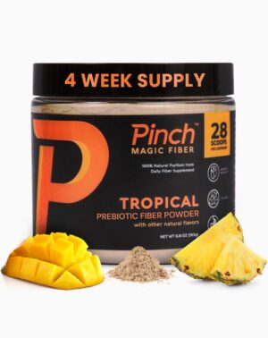 Suplemento de fibra Pinch Magic sabor tropical para digestión y salud intestinal