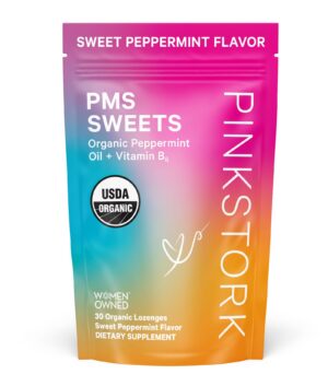 Pink Stork dulces orgánicos para PMS color rosa paquete frontal