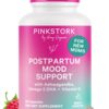 Pink Stork Postpartum Mood Support botella y caja