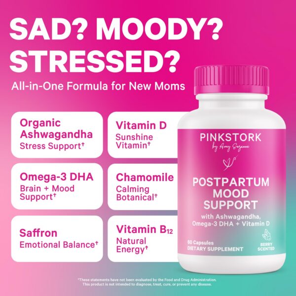 Etiqueta del producto Pink Stork Postpartum Mood Support