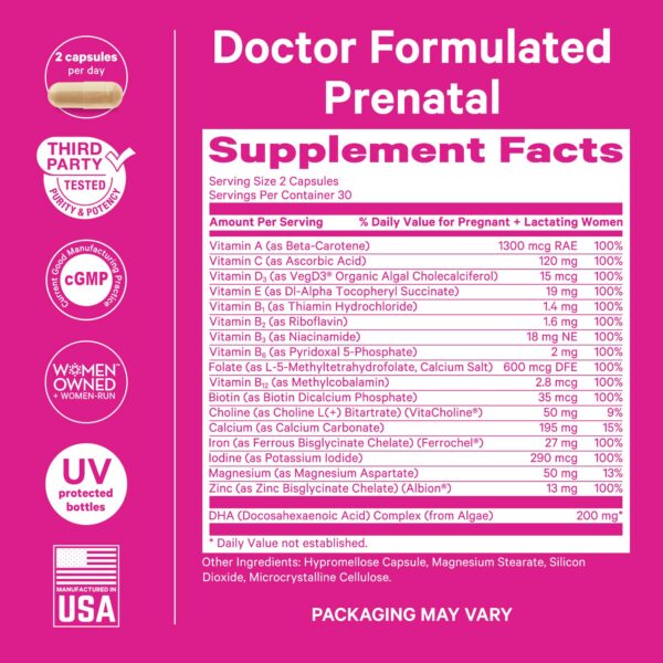 Botella de Pink Stork Prenatal Total con cápsulas