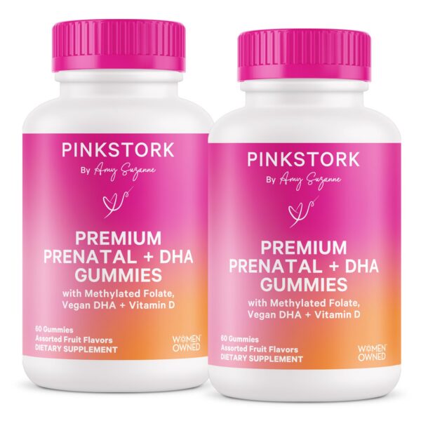 Paquete 2 de vitaminas gomitas prenatales Pink Stork veganas