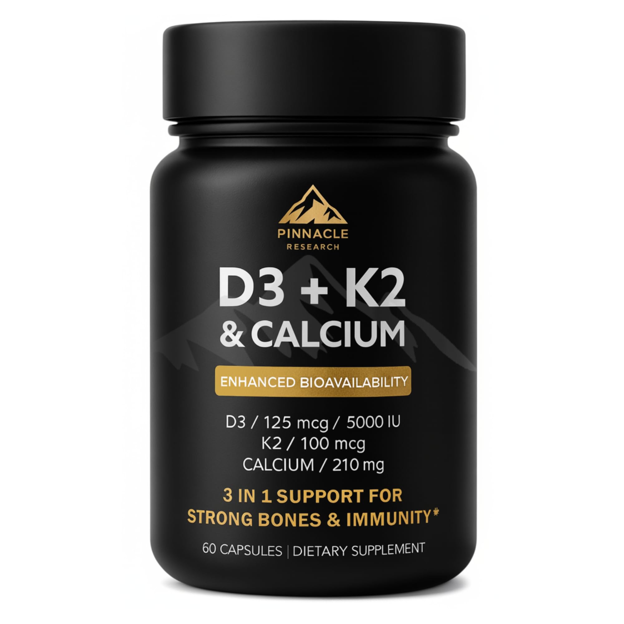Pinnacle Research Vitamin D3, 5000 IU + K2, 100 mcg, Calcium, Black Pepper