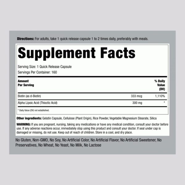 Piping Rock etiqueta frontal ALA Biotina
