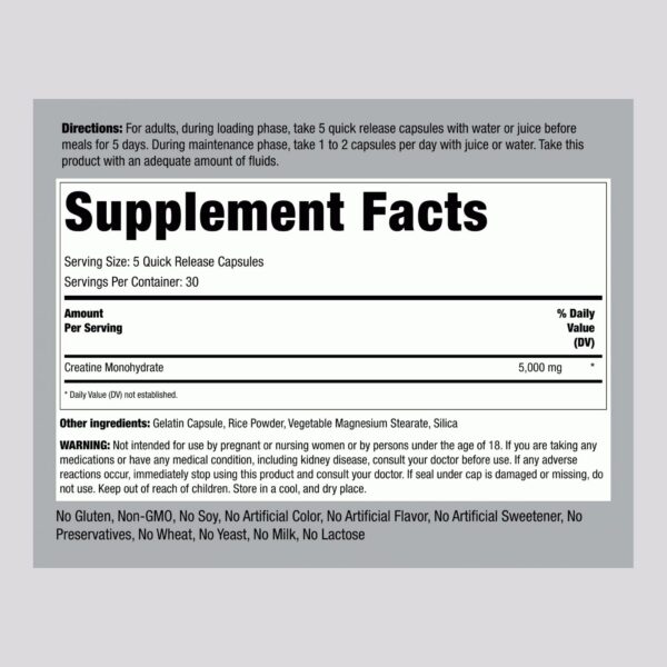 Etiqueta frontal del producto Creatine Monohydrate