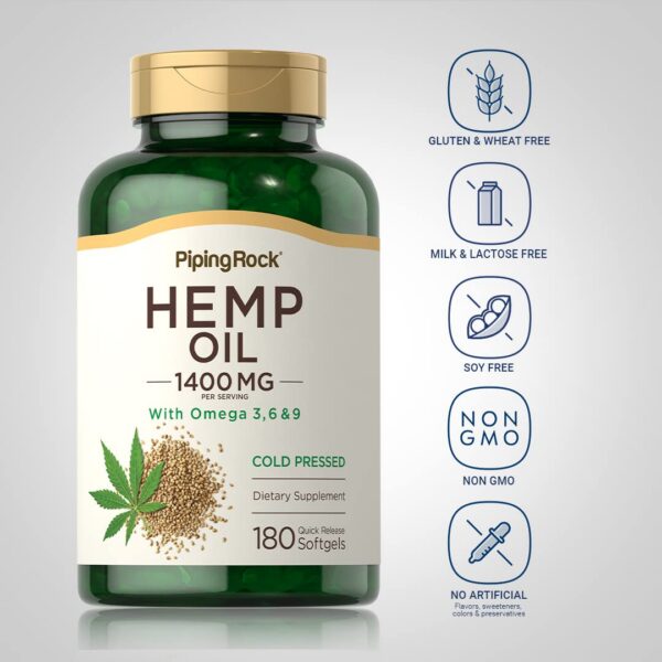 Etiqueta frontal de Piping Rock Hemp Oil