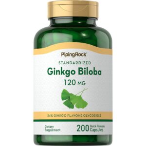 Piping Rock frasco de Ginkgo Biloba 120mg 200 cápsulas