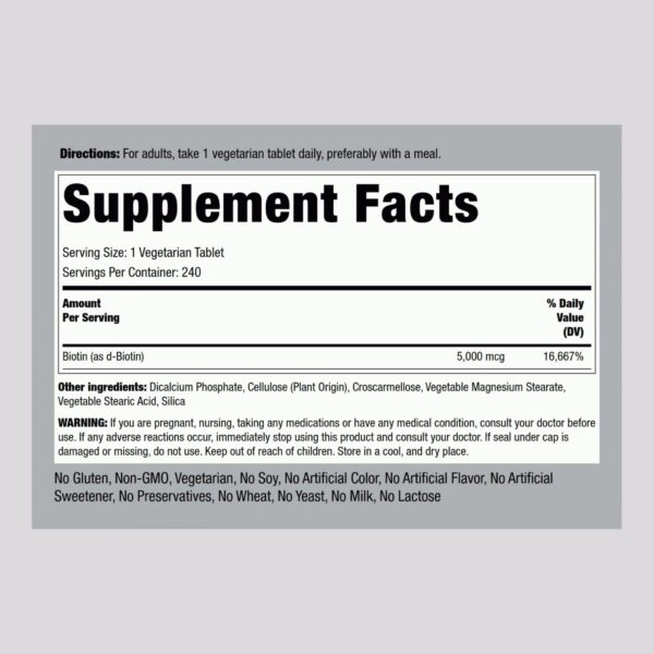 Version 1.0.0 Piping Rock frasco con tabletas de biotina para cabello y uñas