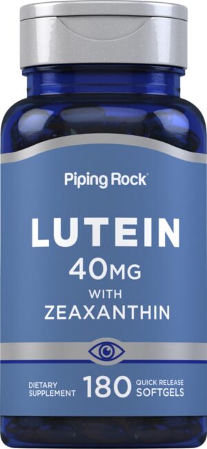Frasco de Piping Rock luteína y zeaxantina 40 mg 180 cápsulas blandas