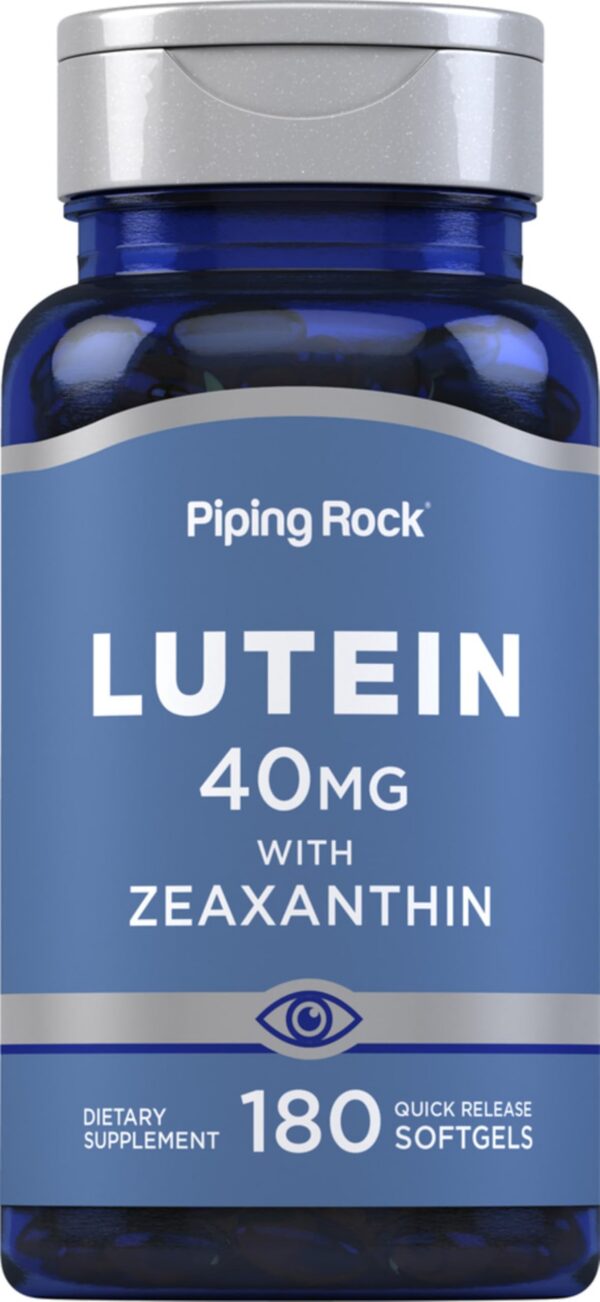 Frasco de Piping Rock luteína y zeaxantina 40 mg 180 cápsulas blandas