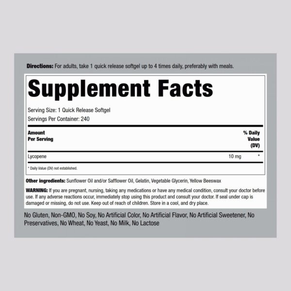 Etiqueta frontal del producto Lycopene
