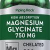 Piping Rock magnesio glicinato cápsulas etiqueta frontal