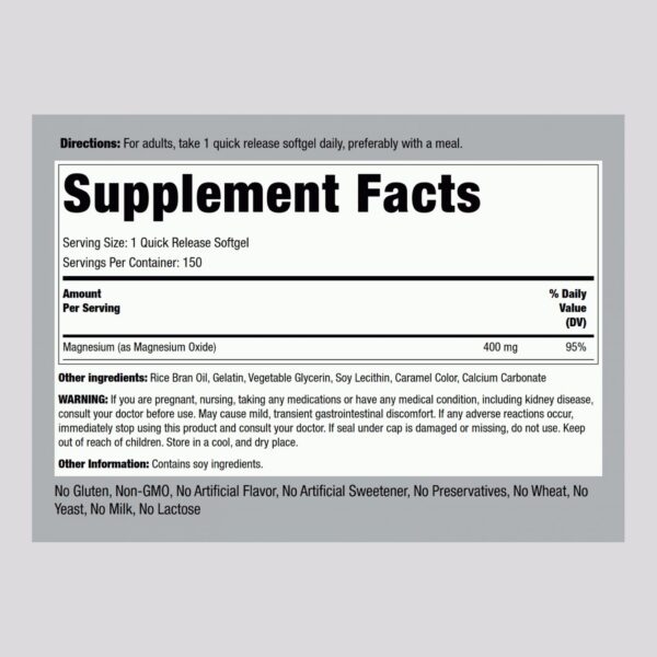 Etiqueta de magnesio Piping Rock softgel
