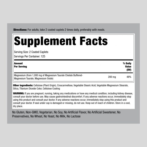 Etiqueta del producto Piping Rock Magnesium Taurate