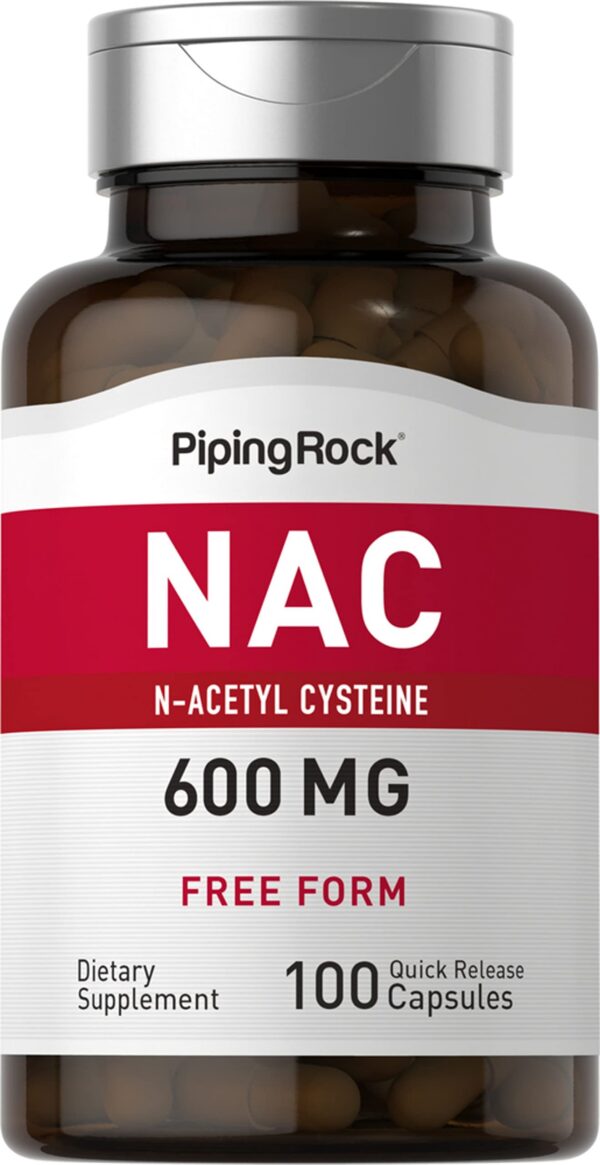 Frasco NAC Piping Rock 600 mg con etiqueta