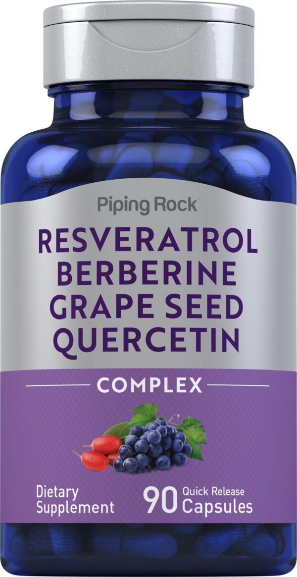 Frente de la botella Piping Rock Resveratrol Berberina